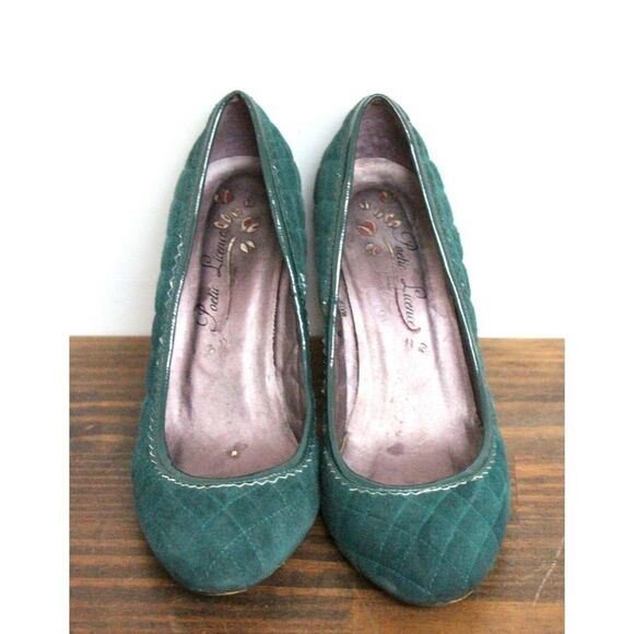 POETIC LICENCE QUILTED TEAL GREEN GENUINE LEATHER SUEDE HIGH HEEL PUMP SHOES 6M - Picture 5 of 13
